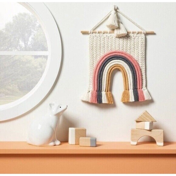 Cloud Island Woven Boho Rainbow Macrame Tapestry Wall Hanging Decor - NEW SEALED - Picture 2 of 6